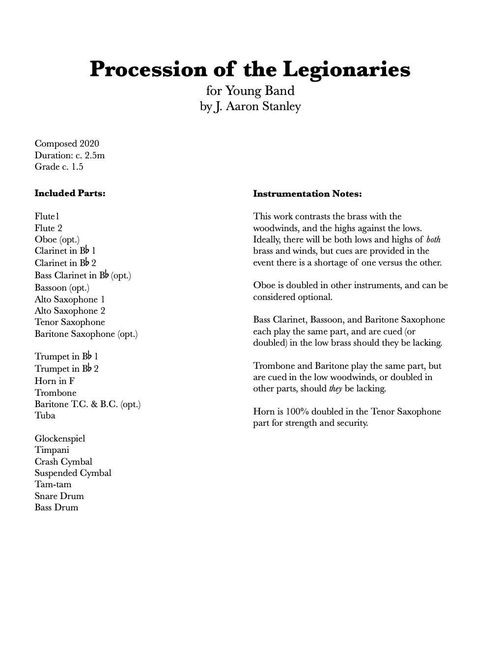 Procession of the Legionaries for Young Band (Grade 1.5)