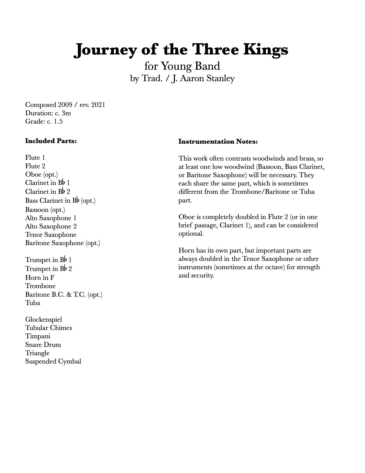 Journey of the Three Kings for Young Band (Grade 1.5)